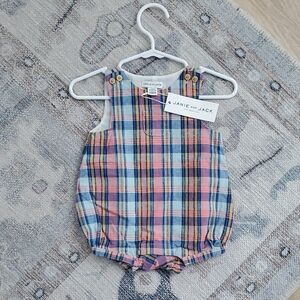 NWT Janie and Jack Baby Boys Plaid Linen Romper Jon Jon Sz0-3m